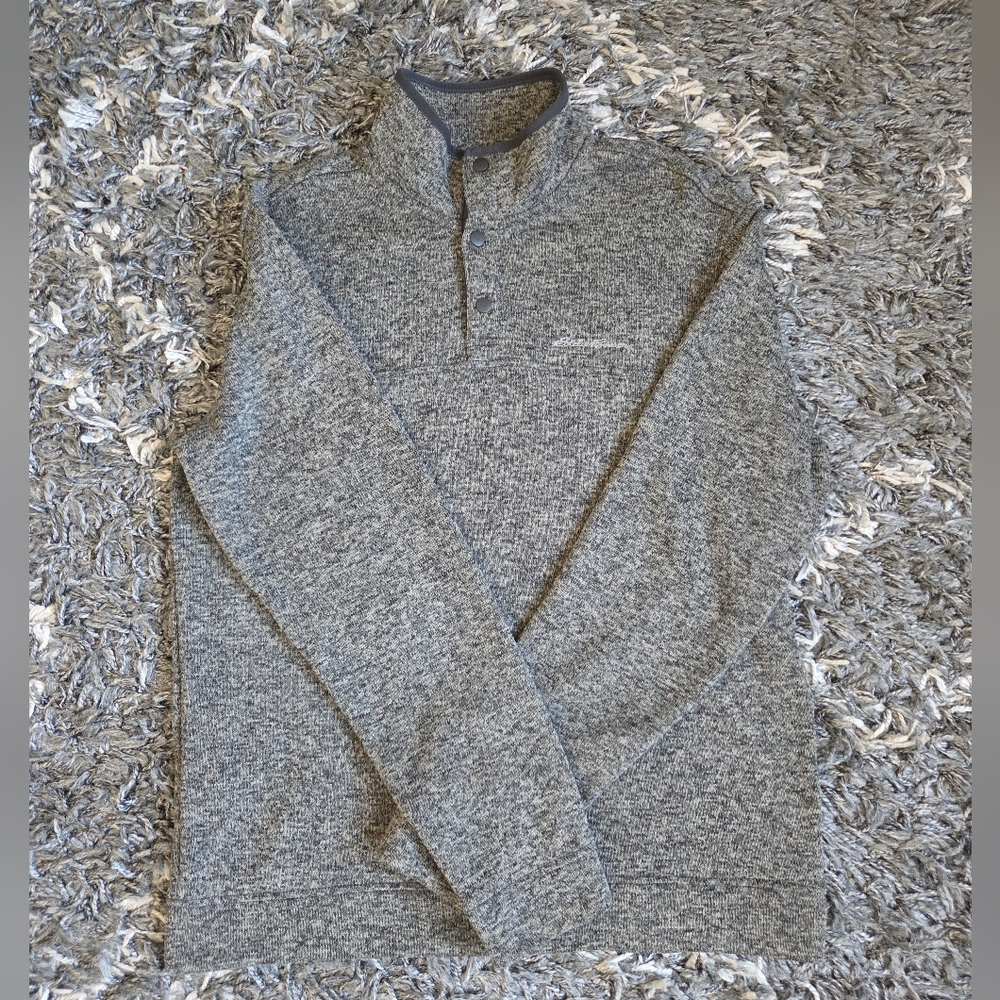 Eddie Bauer Sweater Adult Large Gray Preppy Outdoor Casual Quarter Zip Rugby Men